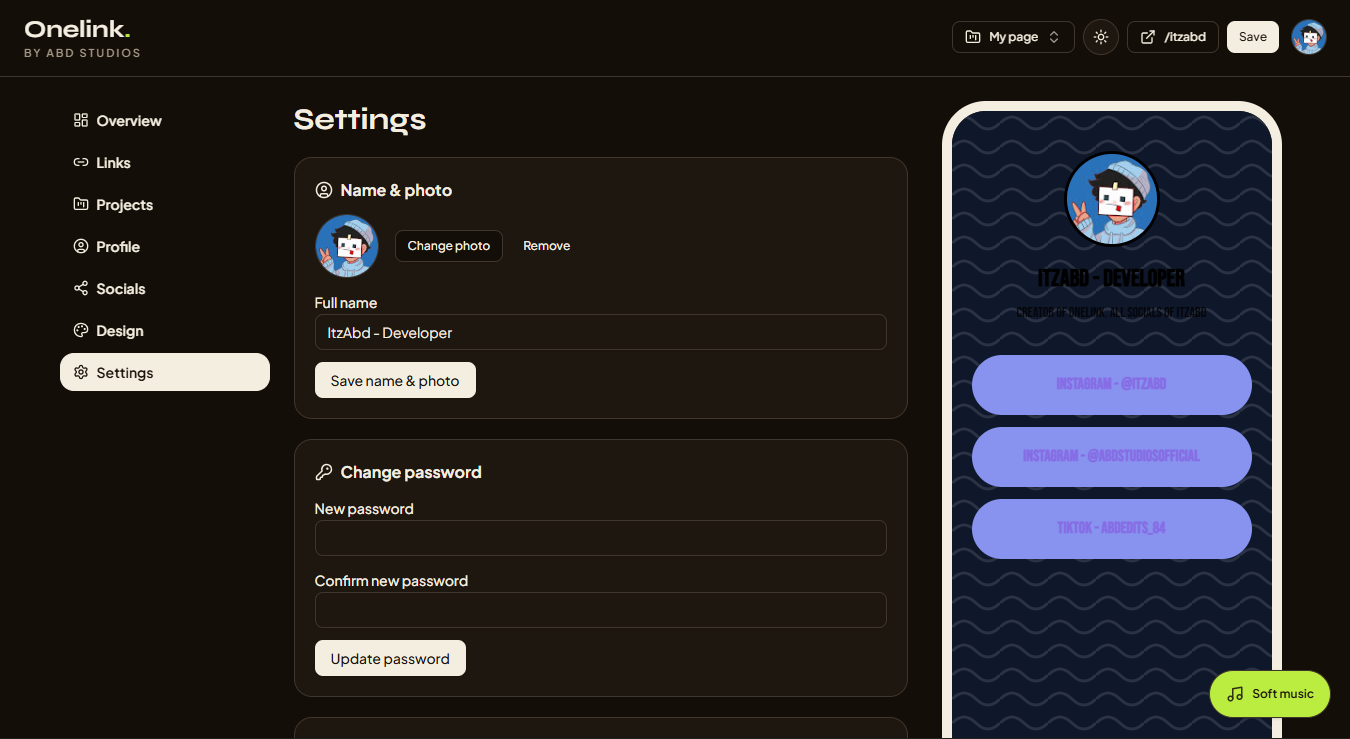 Onelink Settings screen