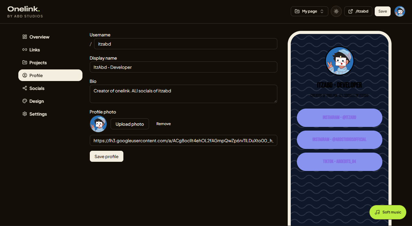 Onelink Profile screen